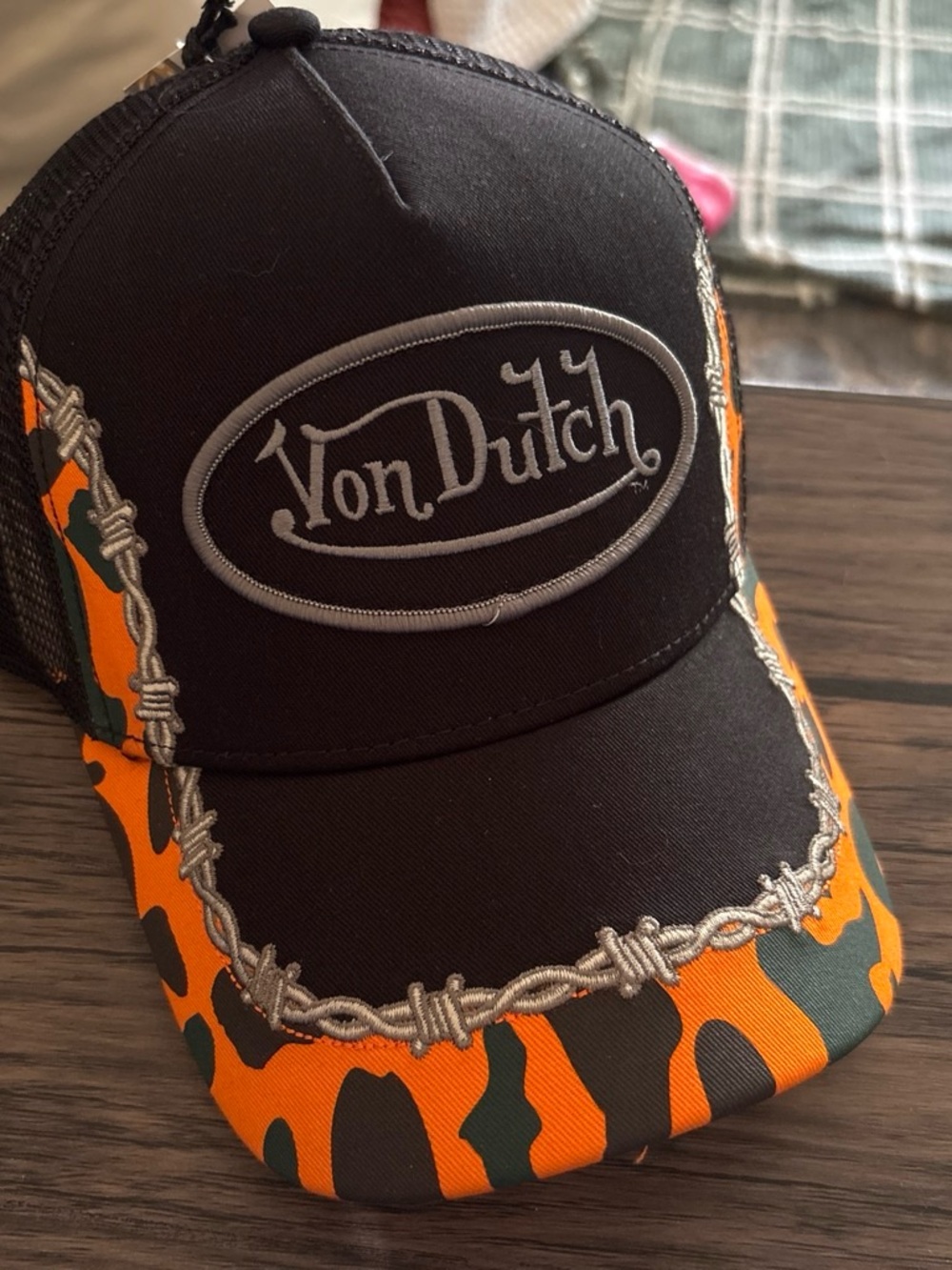 Von Dutch Black, Orange & Green Camouflage Trucker Hat